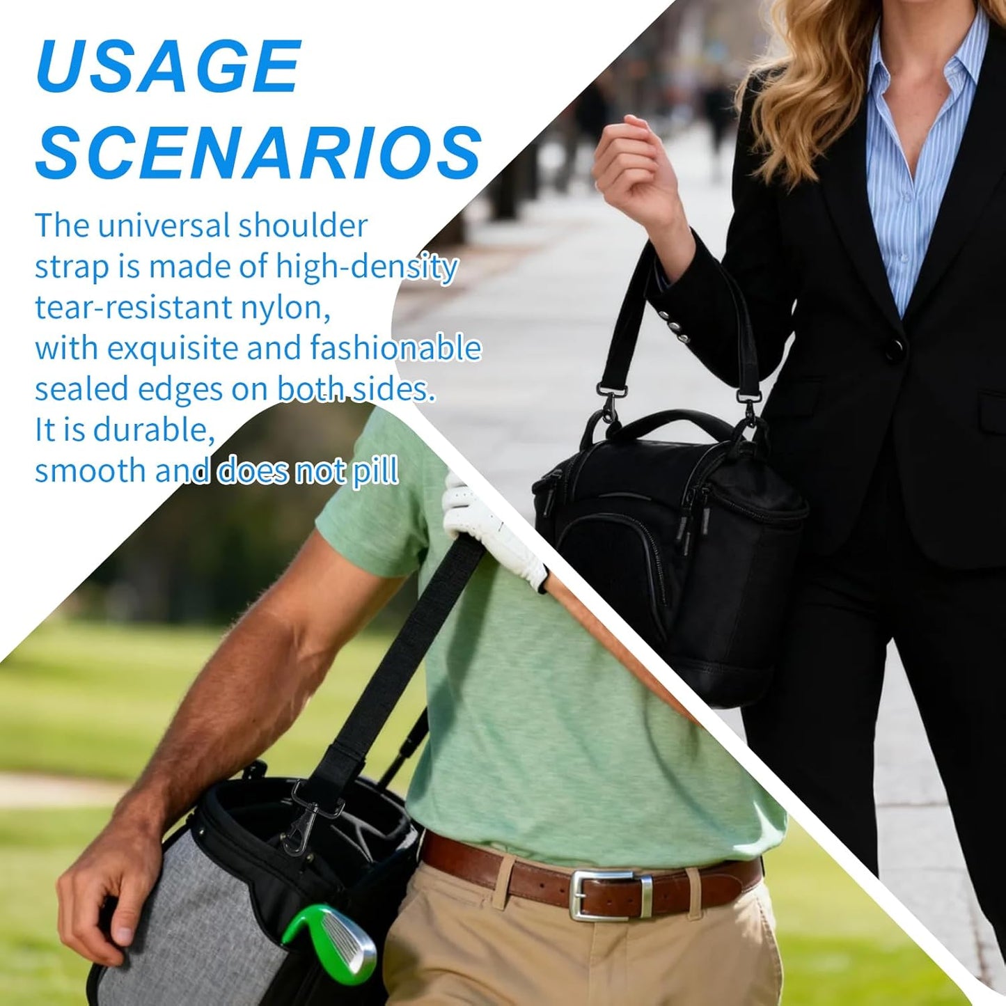 Adjustable Padded Shoulder Strap 37-51.6 Inches Crossbody Bag Strap, with Zinc Alloy Hooks & Plastic Buckles, for Luggage, Duffel, Golf Bags