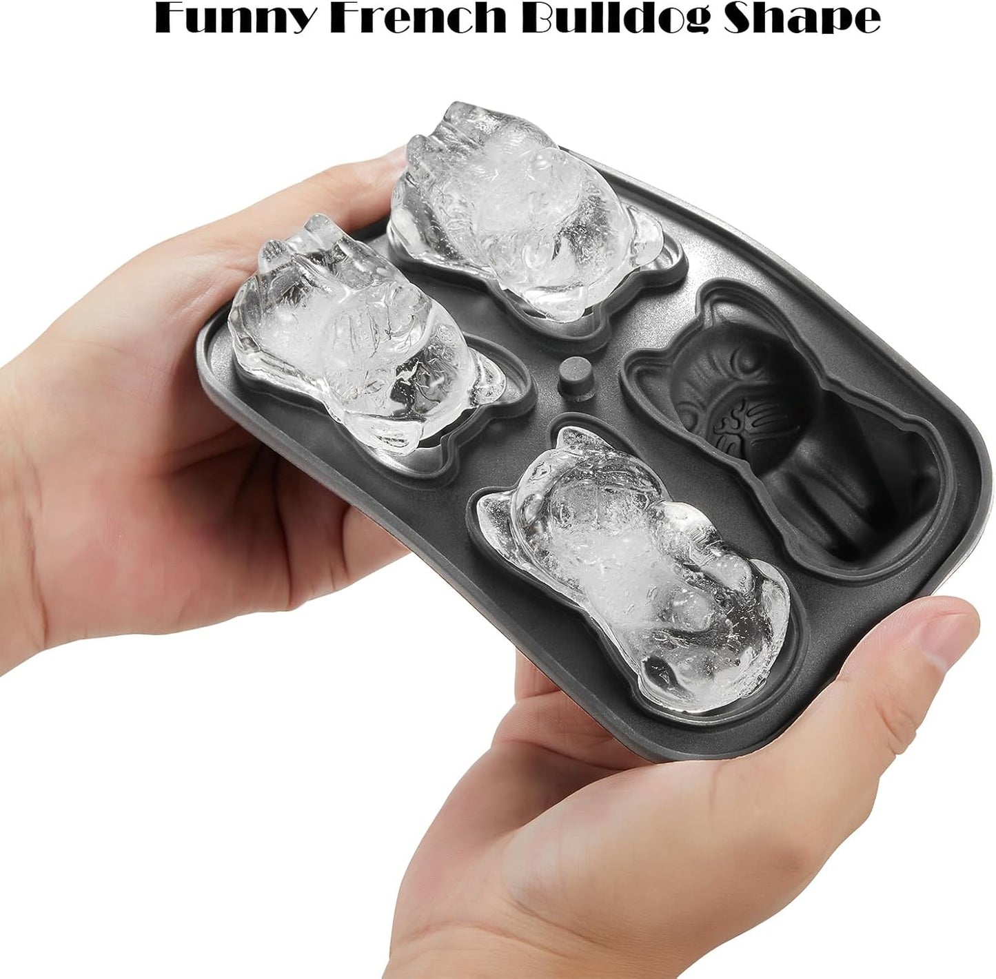 Nax Caki French Bulldog Ice Cube Mold, 4 Hole Fun Shapes Large Frenchie Bull Dog Ice Cube Tray for Whiskey,Cocktail,Bourbon, Cute Novelty French Bulldog Gifts for Decor, BPA Free