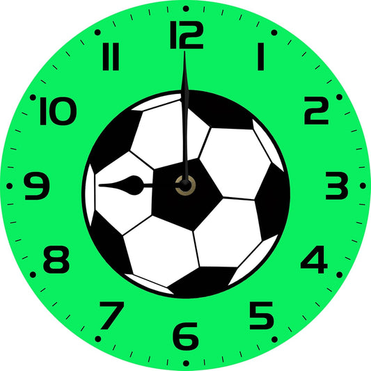 Soliyoahee Football Clock Round Wooden Wall Clock Home Decor Silent No Tick Battery Powered for Living Room Bedroom Kitchen Bathroom 10inch
