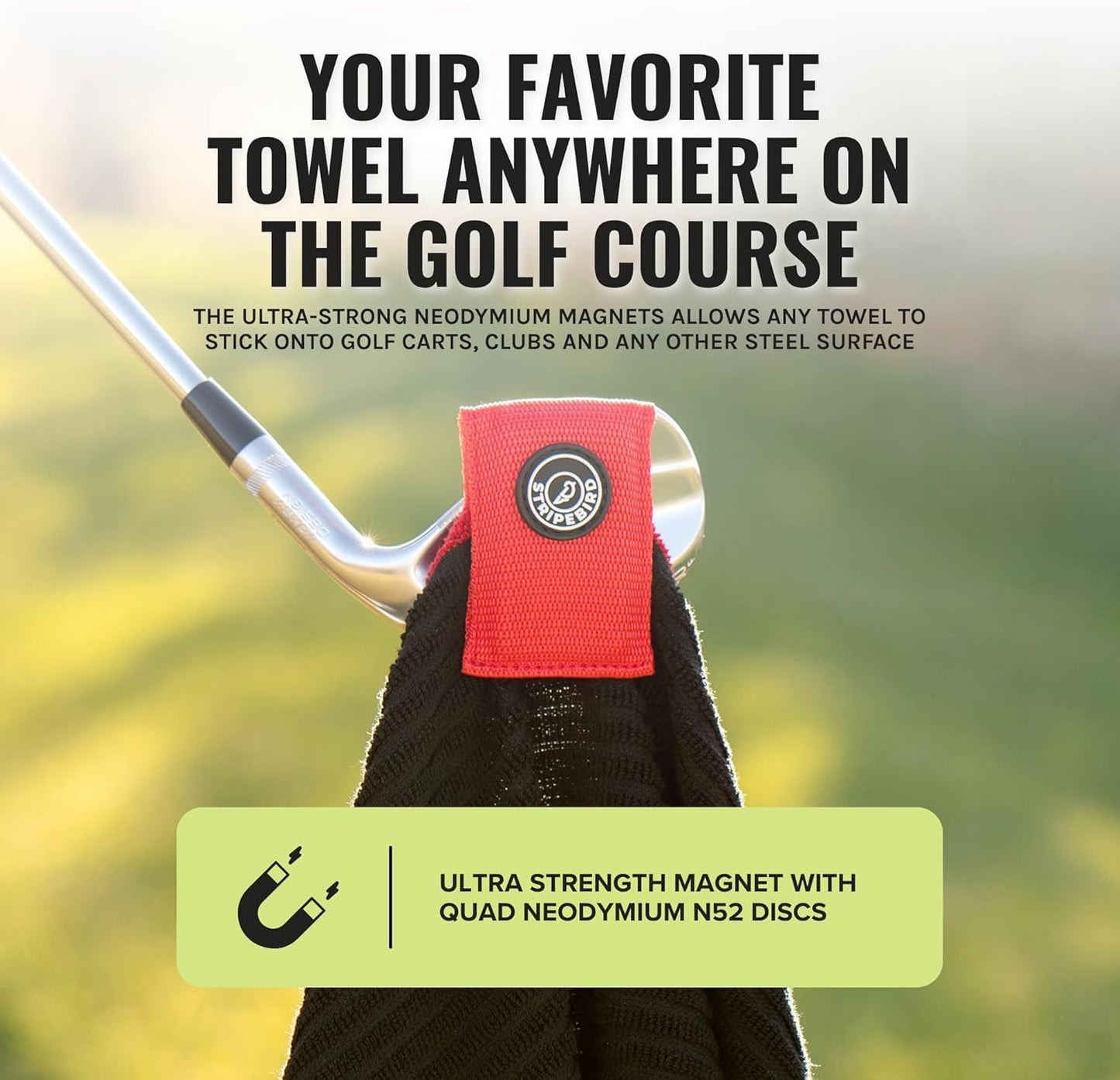 Stripebird - Magnetic Clip for Any Towel (Red) - Highest Strength Magnet for Magnetic Golf Towel - Removable from Towels - Magnet Golf Towel - Magnetic Golf Towels for Men