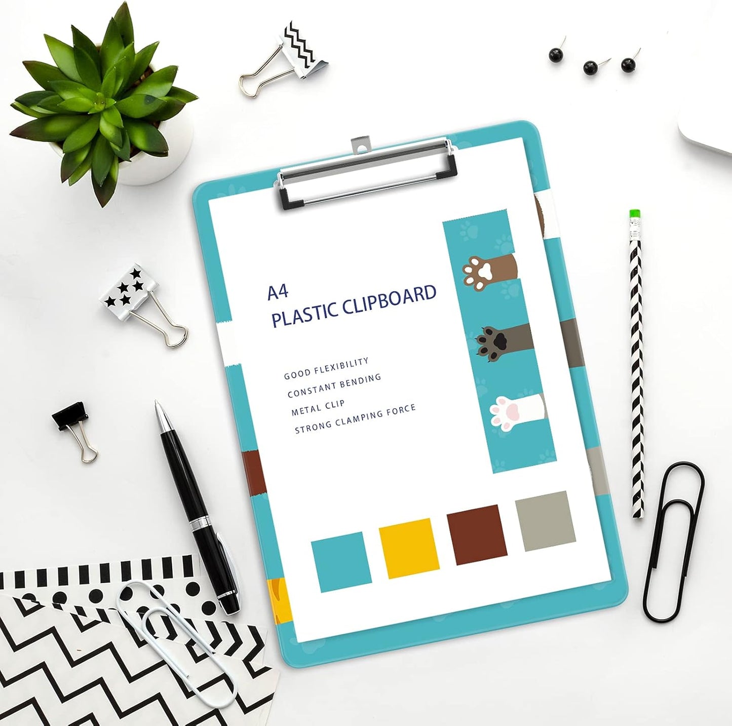 Plastic A4 Clipboards, Cute Clip Board Stardard Letter Size 9 x 12.5 in, Office Decorative for Students Women Men and Kids, Cat Claw