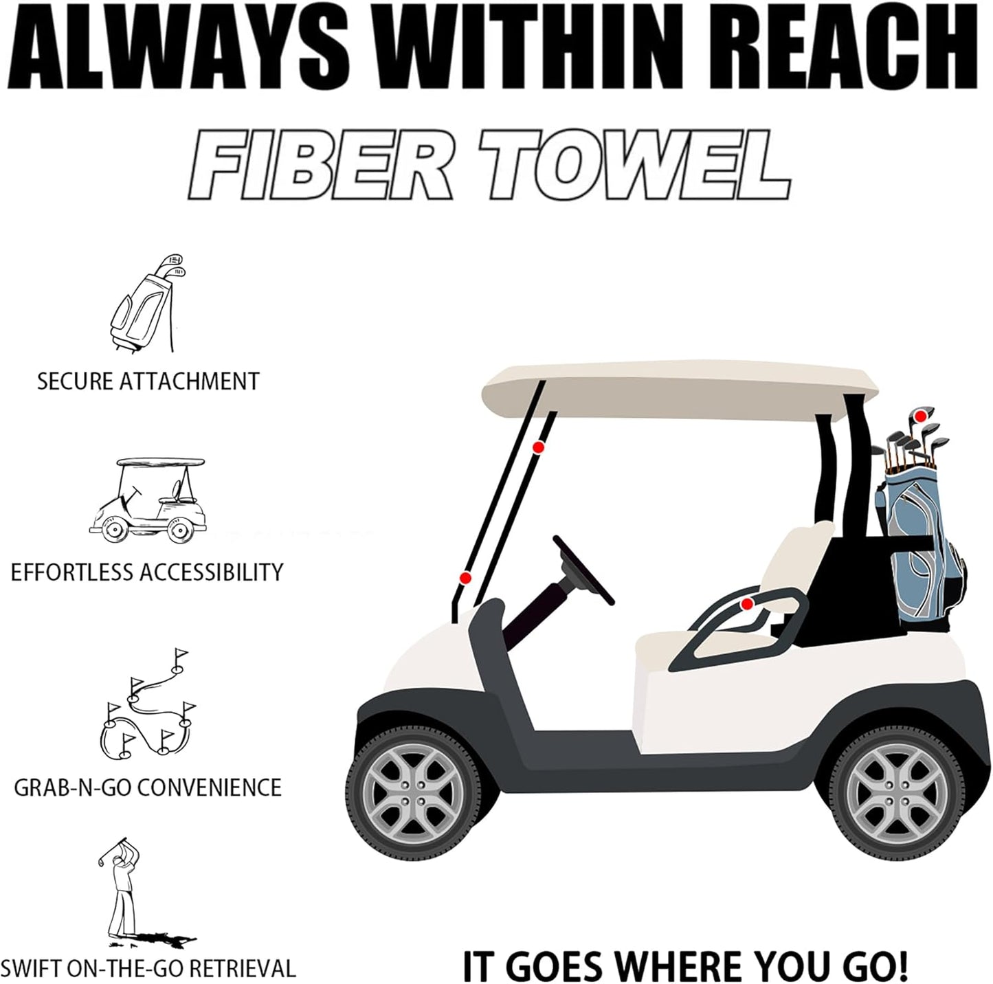 Small Magnetic Golf Towel with Clip, Microfiber Waffle Design - Industrial Strength Magnet for Glof Balls, Golf Bags, Carts Clubs - Gray