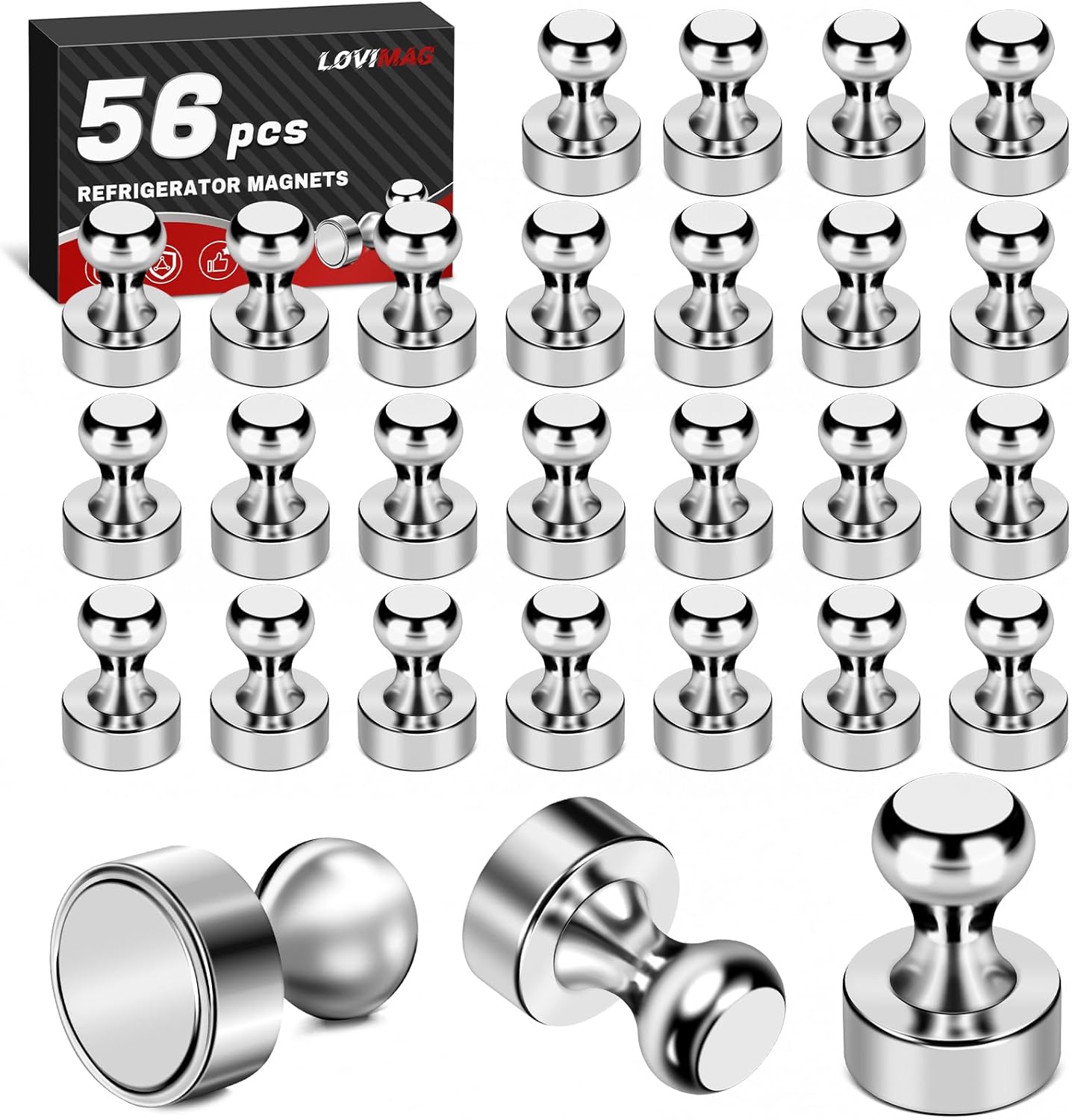 LOVIMAG Fridge Magnets 56 Pcs Refrigerator Whiteboard Small Strong Magnet Classroom Kitchen Accessories Decorative Locker Set Decor Must Haves Office Calendar Refrigerador Magnetic Cute Crafts Silver