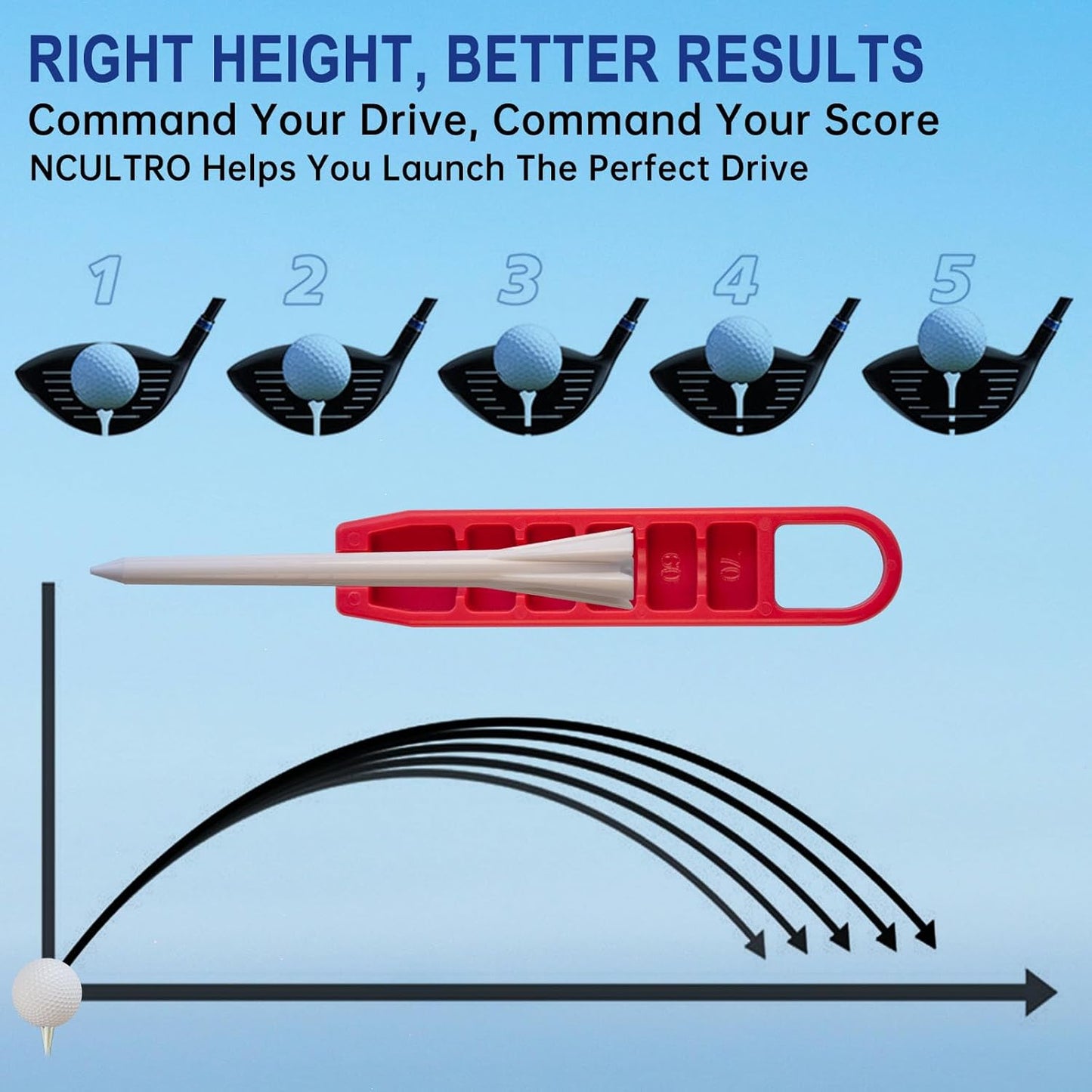 Golf Tee Height Setter Tool with 6 Adjustable Settings, for Consistent Swings and Accuracy, Fits Most Standard Tees, Portable On-Course Golf Swing Aid