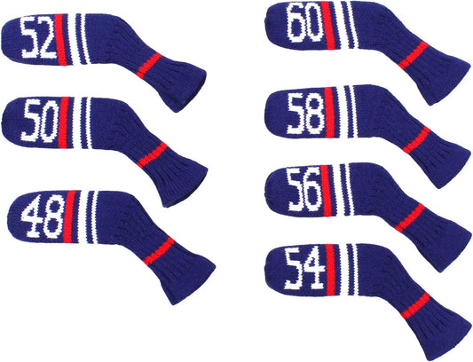 Scott Edward 1/7/10 Pcs Knitted Golf Club Head Covers for Irons Wedge Cuteness and Basically Socks Shape Washable Golf Club Head Protector on Red/Blue Warning Style