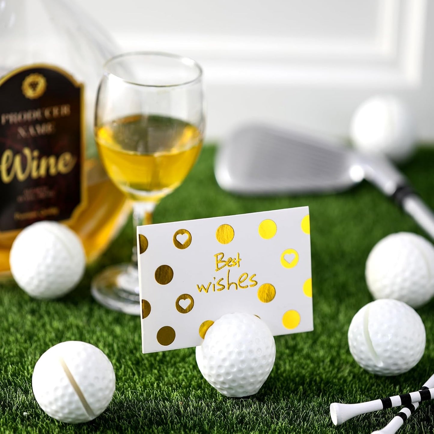 Leinuosen 24 Pcs Resin Golf Base Centerpieces Place Card Holder Golf Ball Shaped Table Number Holder Name Place Photo Stand for Office Menu Events Wedding Party