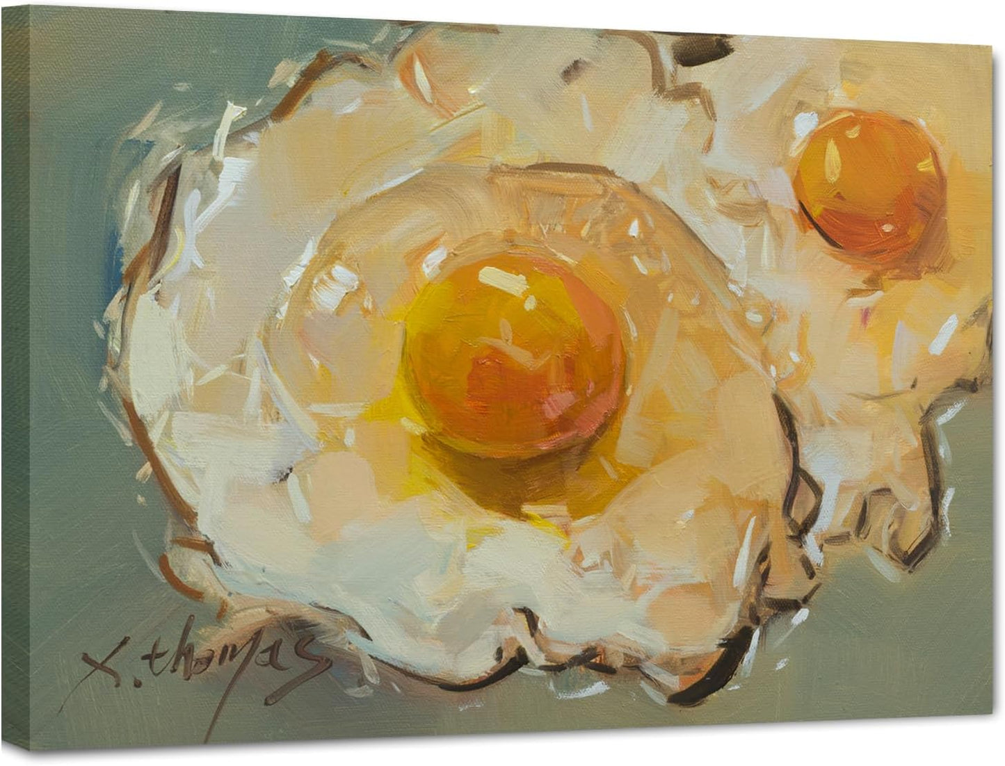 JZLDZS Sunny Side Up Egg Wall Art - 12x16 Inch Gallery Wrapped Food Canvas Painting for Kitchen & Dining Room Decor Ready to Hang