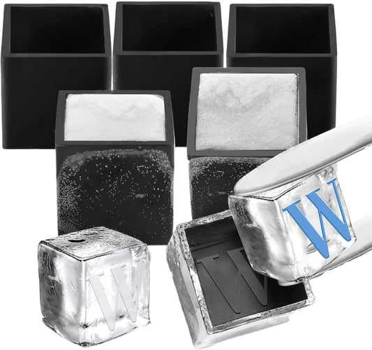 6 Pcs 2" Letter Silicone Personalized Ice Cube Mold,Personalized Ice Mold with 2mm Depth,Create Unique Whiskey Ice Cubes in Style with our Customizable Ice Mold (Letter W)