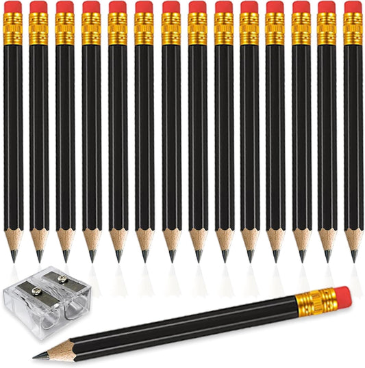 Adhere 25pcs Golf Pencils with Eraser Pre-sharpened Hexagon Woodcase Pencils Graphite 2B including a Sharpener for Golf Event Scoring,Classroom,Wedding,Pew, Pocket (Black)