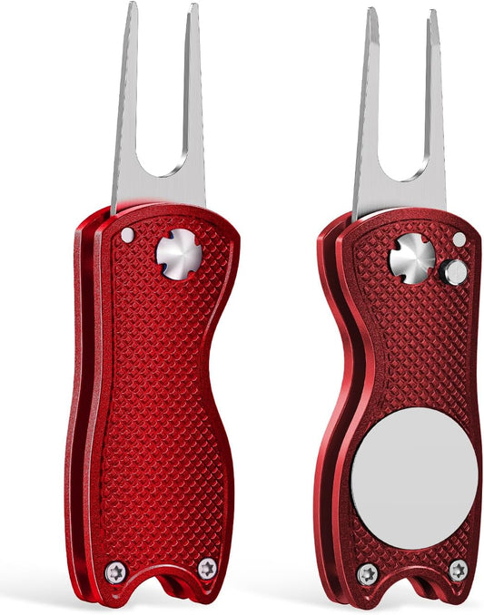 GreenHaven 2-6 Pack Golf Divot Repair Tool for Golfers Foldable Metal Green Tool with Magnetic Putt Alignment Ball Marker Pop-up Fork Tine with Sturdy Aluminum Alloy Handle