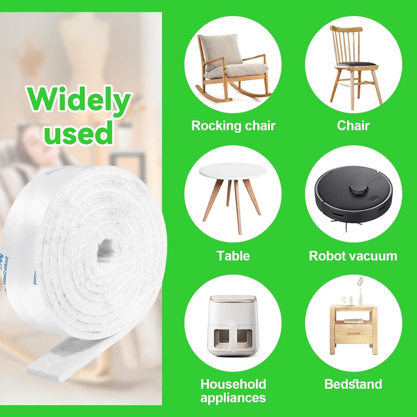 Felt Strips with Adhesive Backing, Adhesive Felt Strips, 2 Felt Rolls 1"x 60" White, Felt Tape with Adhesive Backing