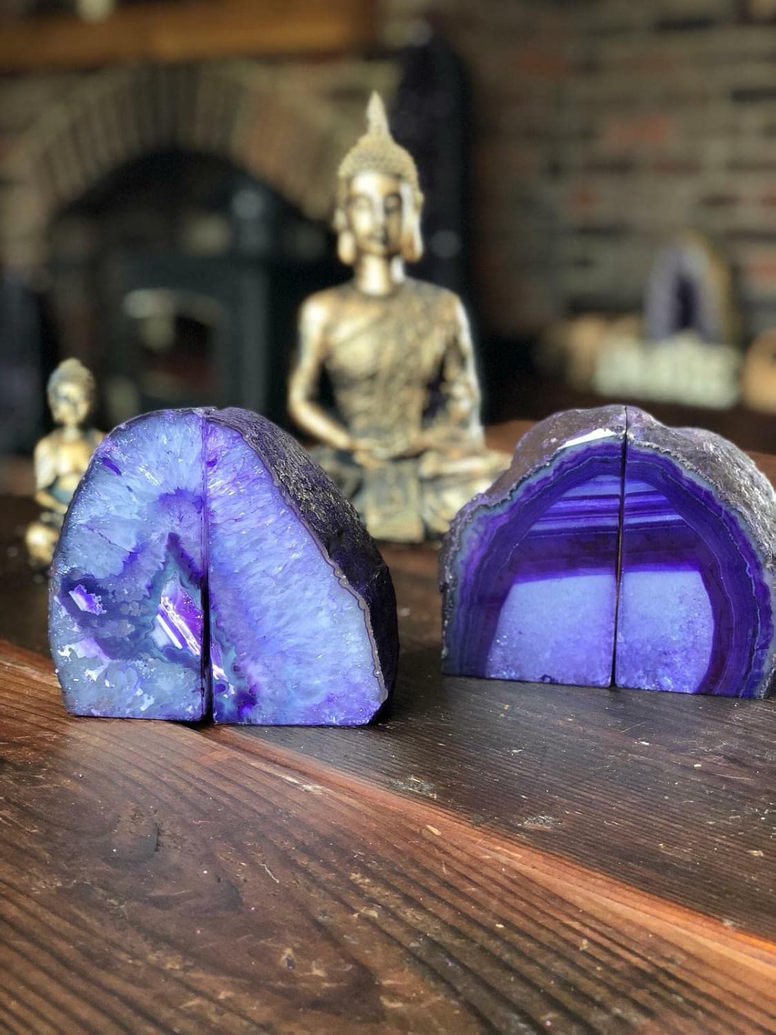 AMOYSTONE Agate Bookends Purple Minimalist Book Holder for Heavy Books, Weight Book Ends 6-7 LBS Stylish Bookends for Shelves, Office Table, Home Decor