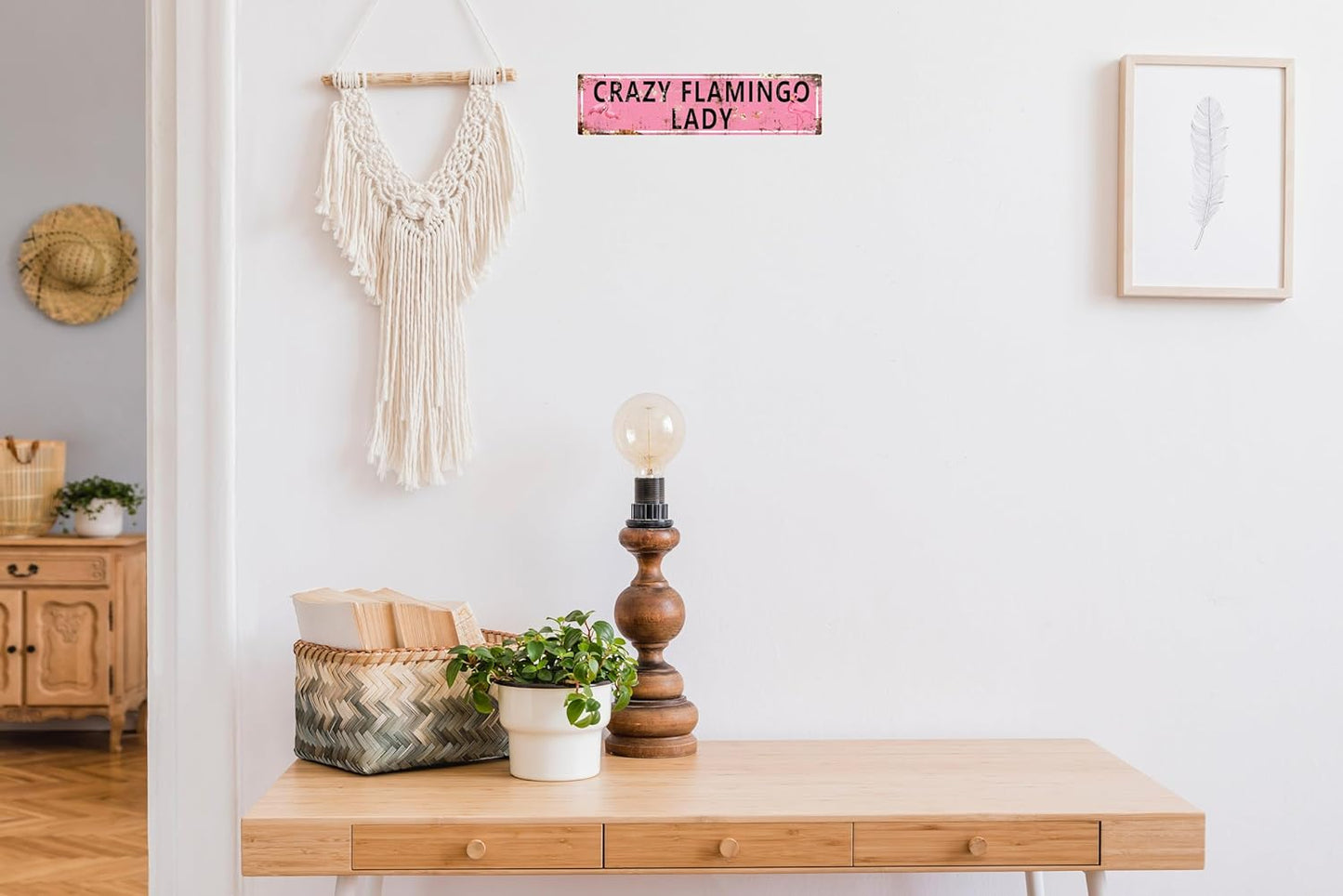 AWISZZZ Vintage Metal Tin Sign Retro Crazy Flamingo Lady Signs Stylish Wall Art Plaques for Home Decor Bathroom Kitchen House and Gothic Wall Decor or as a Unique Poster 16x4 in