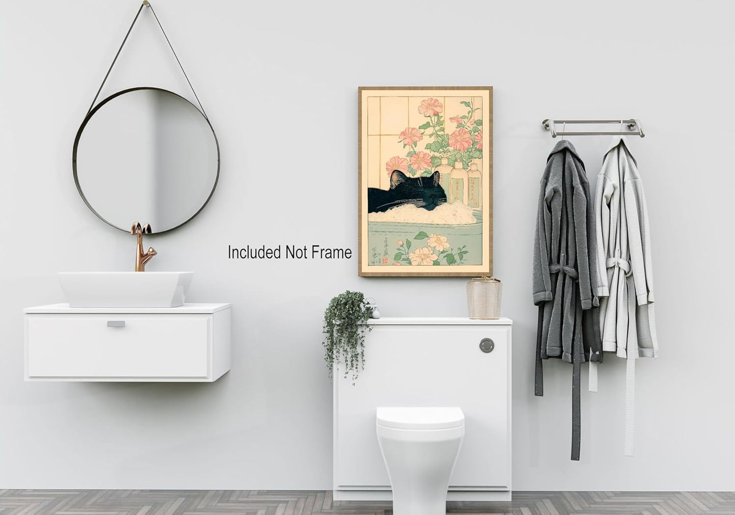 Vintage Black Cat in The Bathtub Posters Funny Bathroom Wall Art Cute Animal Lover Canvas Prints Japanese Aesthetic Neutral Minimalist Wall Decor for Restroom Toilet 16x24in Unframed