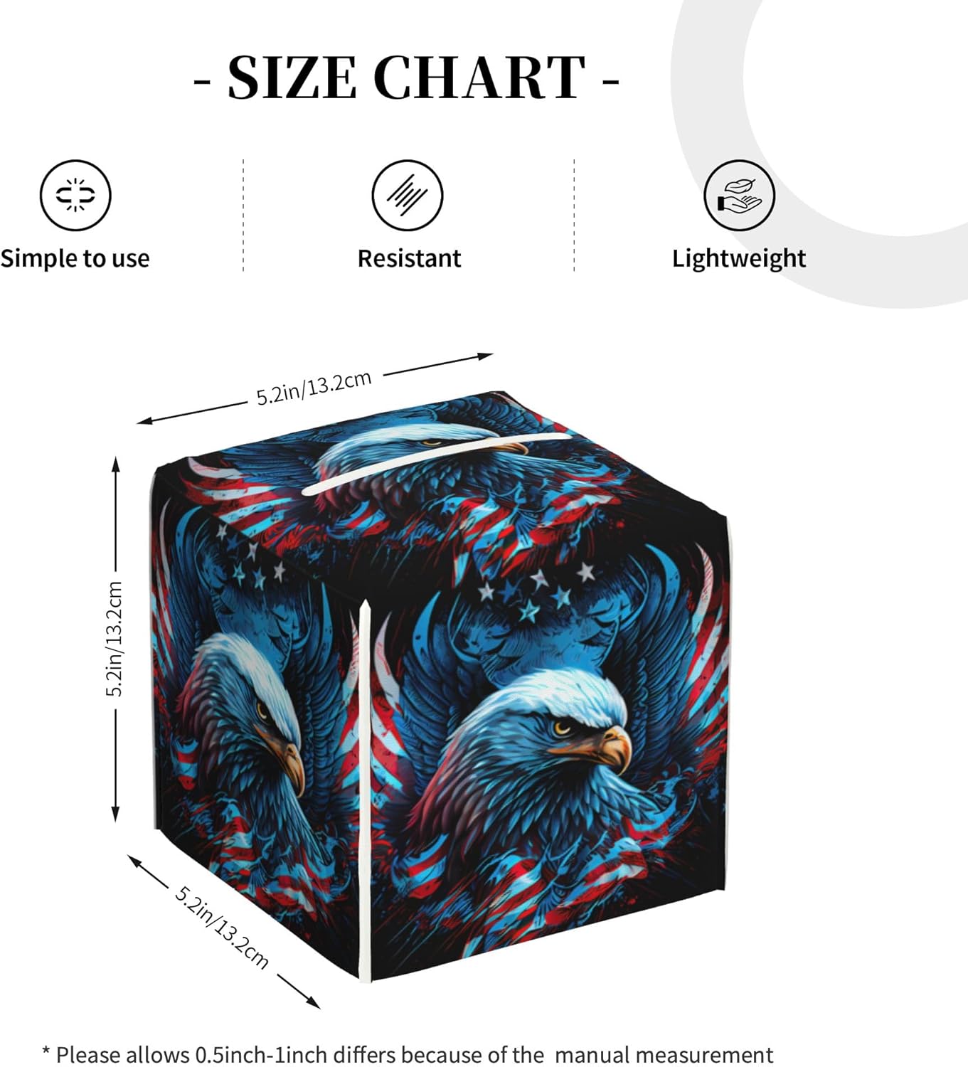 American Flag Eagle Tissue Box Cover Square, The USA Flag Tissue Box Holder Waterproof Leather Facial Paper Organizer Dispenser for Bathroom Home Car Nightstand Vanity Desk