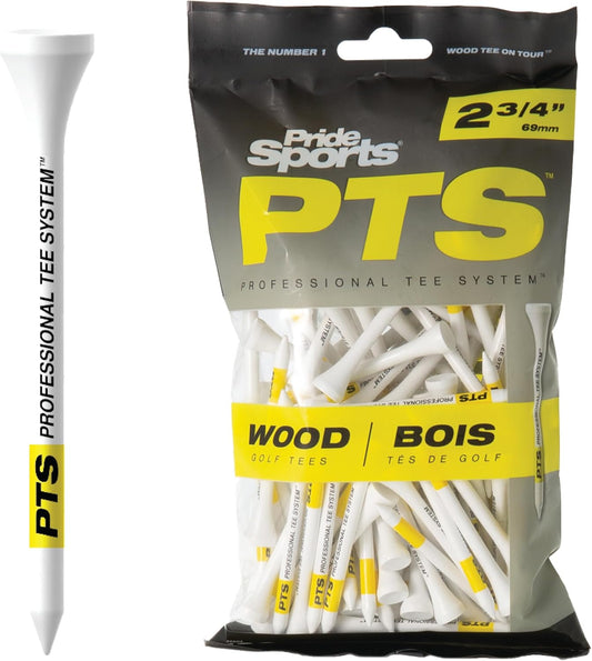 PrideSports PTS Wood Golf Tees | 100 Count, 2-3/4 Inch | #1 Wood Tee on Tour | Best for Drivers & Woods