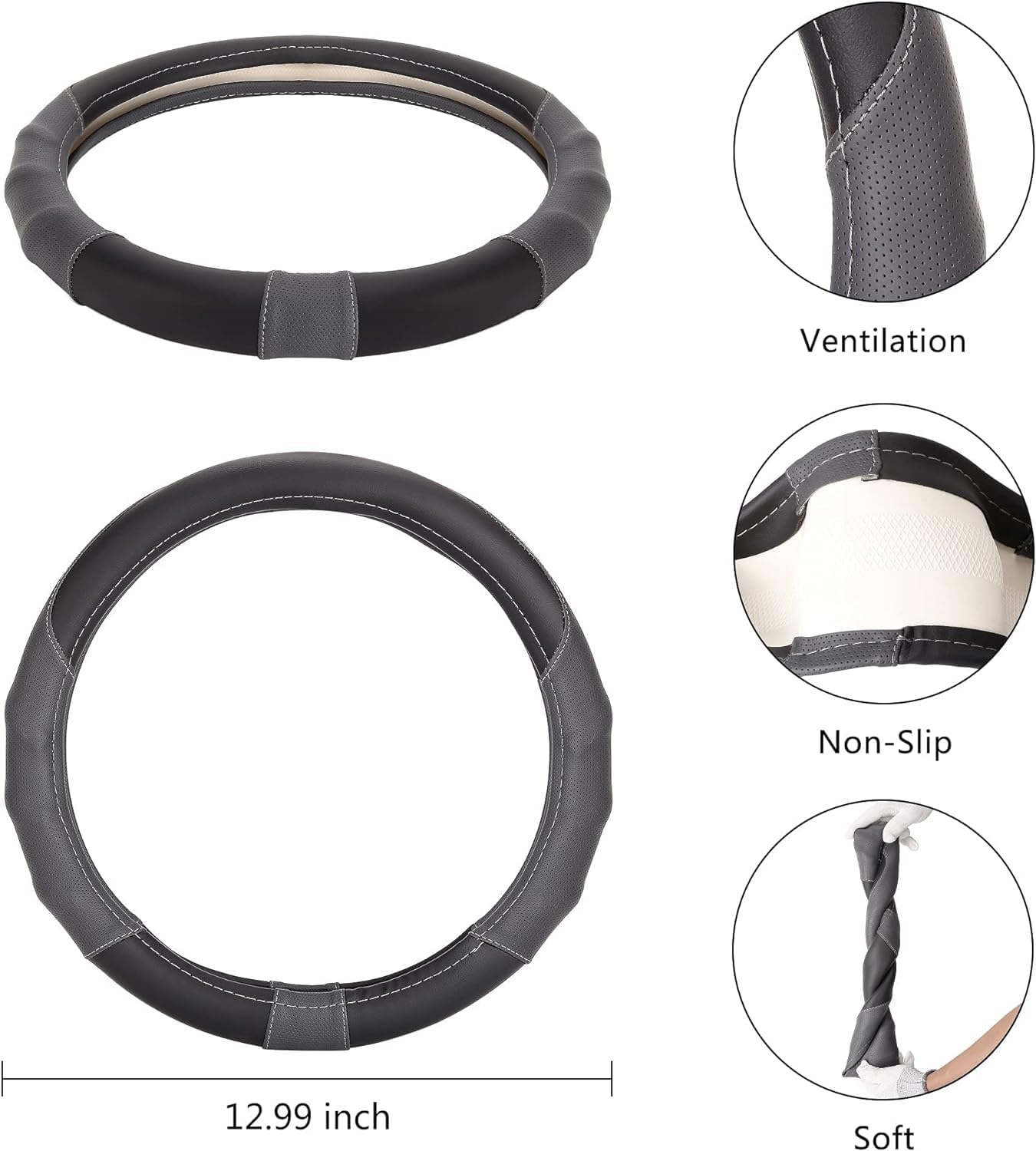 10L0L 13 Inch Golf Cart Steering Wheel Covers for EZGO TXT&RXV, Upgraded Microfiber Anti-Slip Steering Wheel Cover with Pu Leather