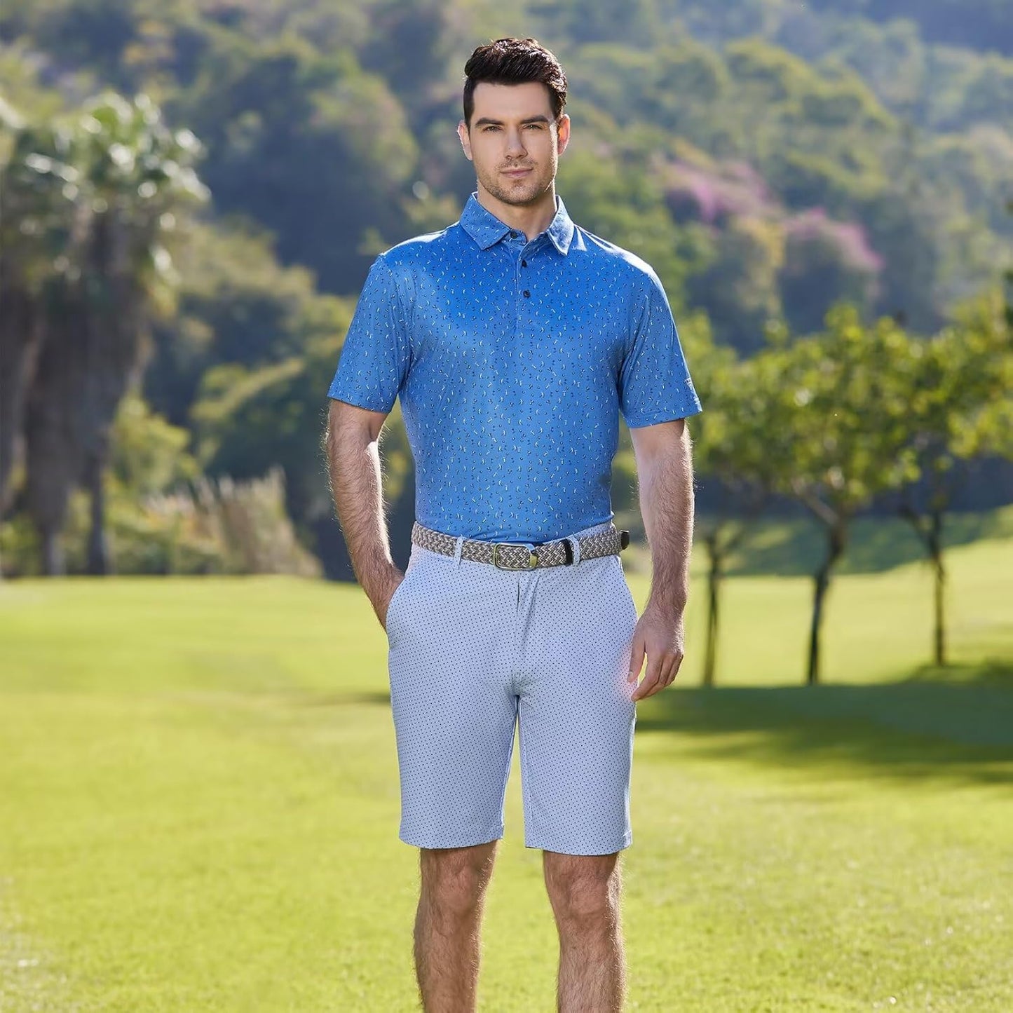 Golf Shirts for Men Dry Fit Short Sleeve Print Performance Moisture Wicking Polo Shirt