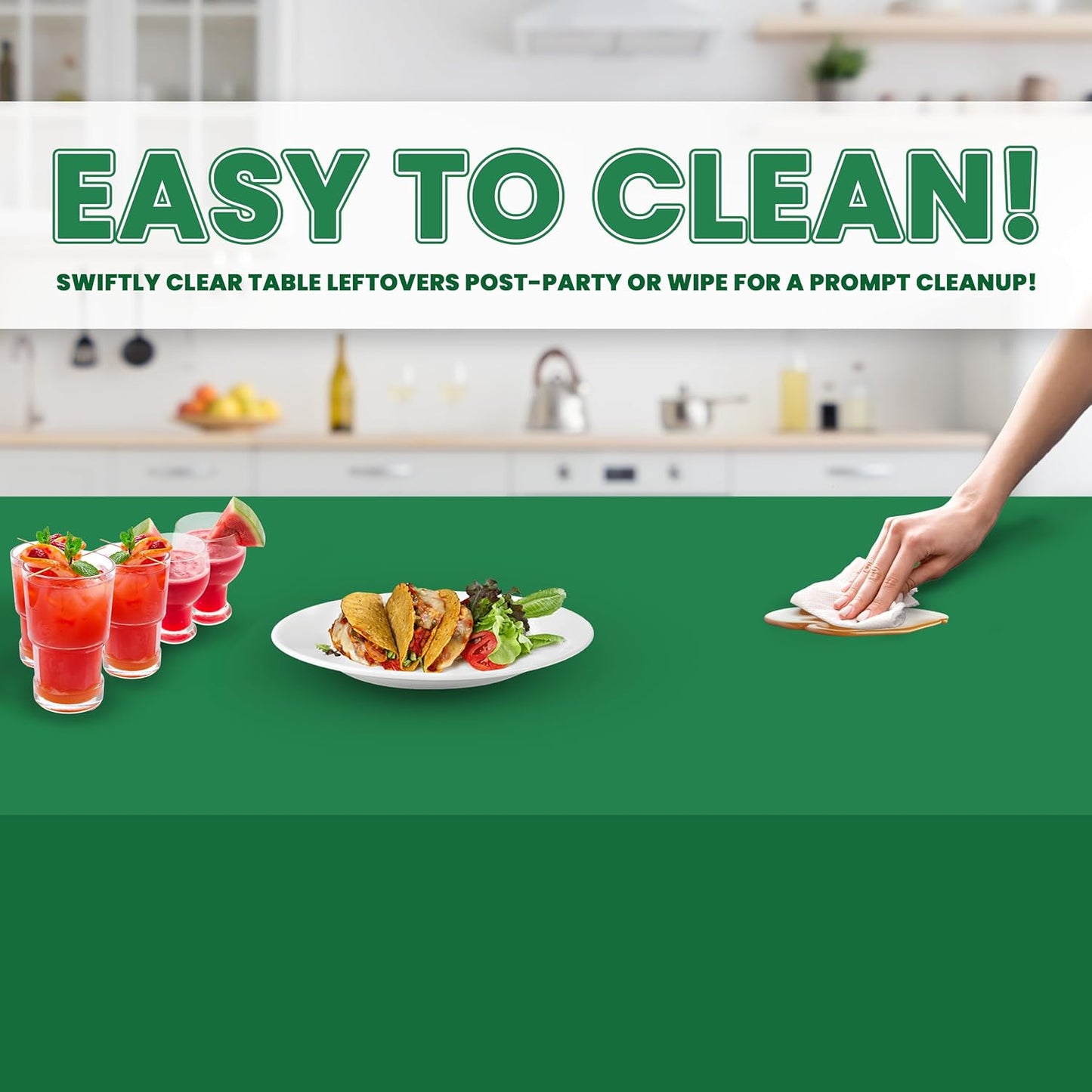 Grandipity 12 Pack Premium Disposable Plastic Tablecloth 54 Inch. x 108 Inch. Decorative Rectangle Table Cover - Green