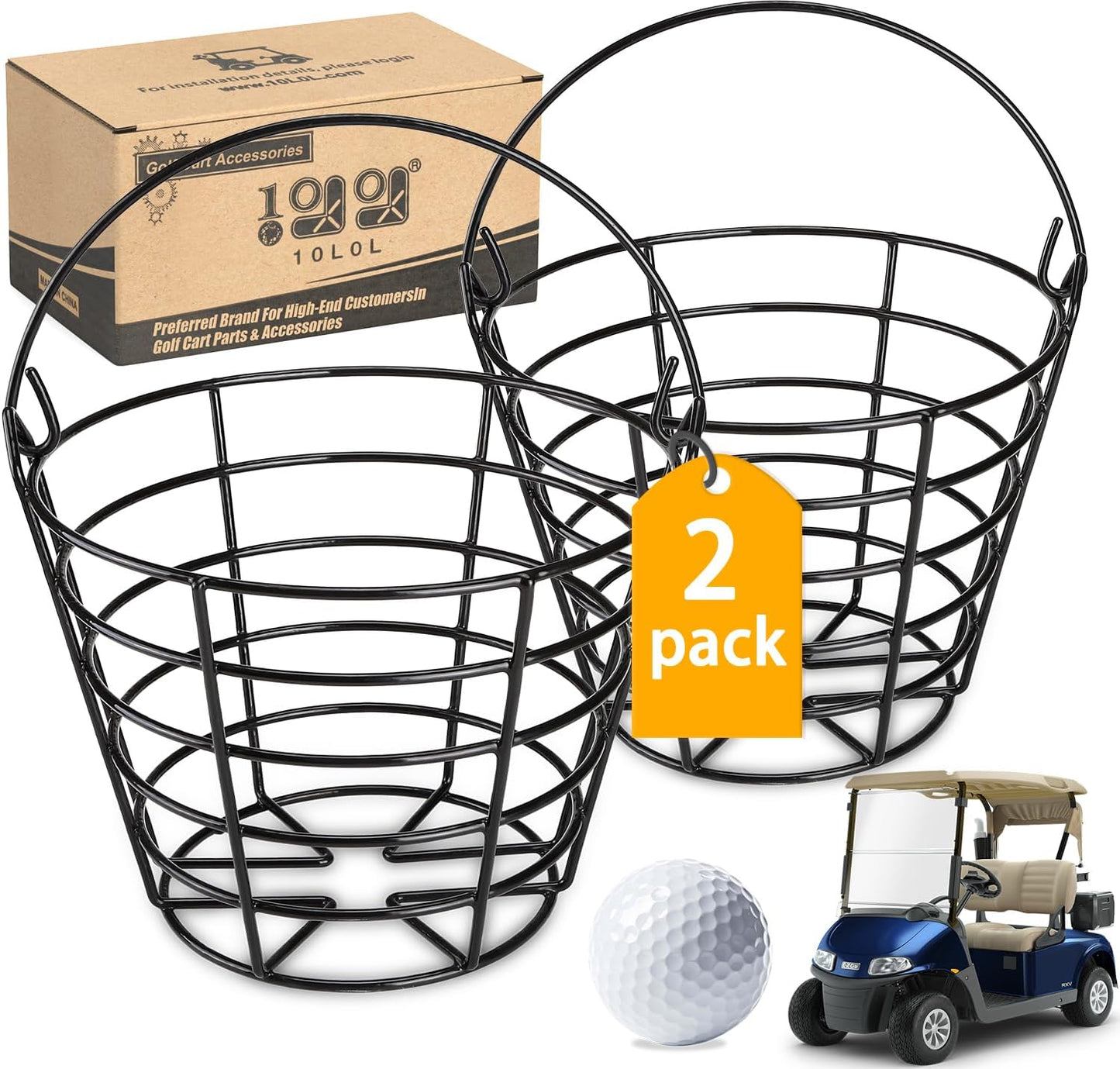 10L0L Metal Range Golf Ball Baskets with Handle, Golf Ball Storage Bucket, Holds 50 Balls Each (GolfBalls Not Included)