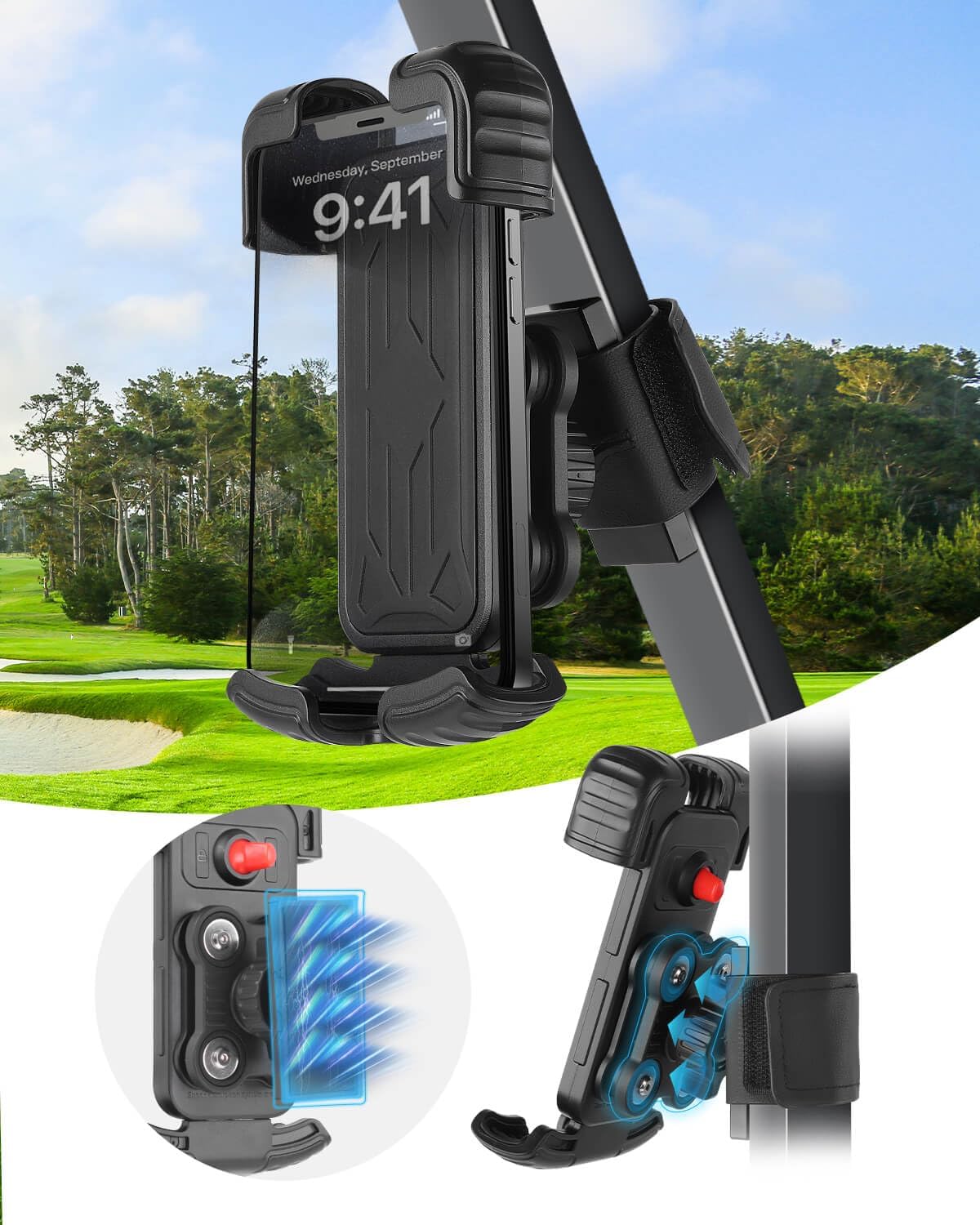 Magnetic Golf Cart Phone Holder Mount with Vibration Dampener & Ultra-Strength Neodymium N52 Magnets for EZGO/Club Car/Yamaha/ICON, Golf Cart Phone Caddy for iPhone/Galaxy/Google Pixel