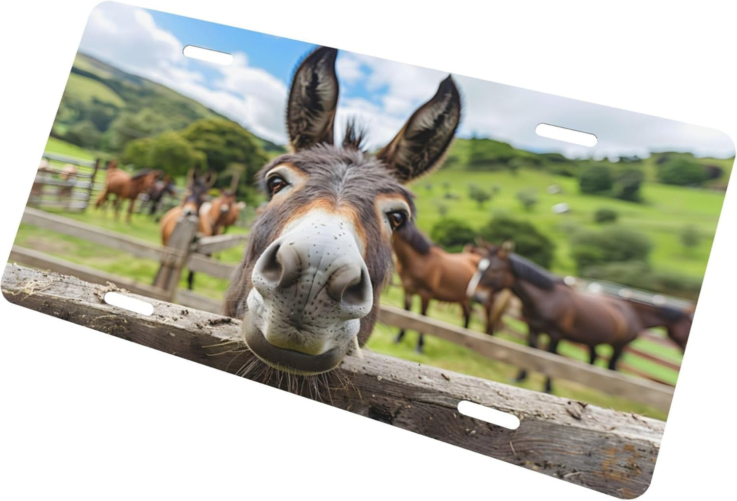Funny Donkey Farm License Plate Funny Aluminum Front License Plates Decorative Waterproof Rust-Free Metal Car Plate Covers for Women Men Car Tag Accessories fit Truck SUV Rv 12 X 6 Inch