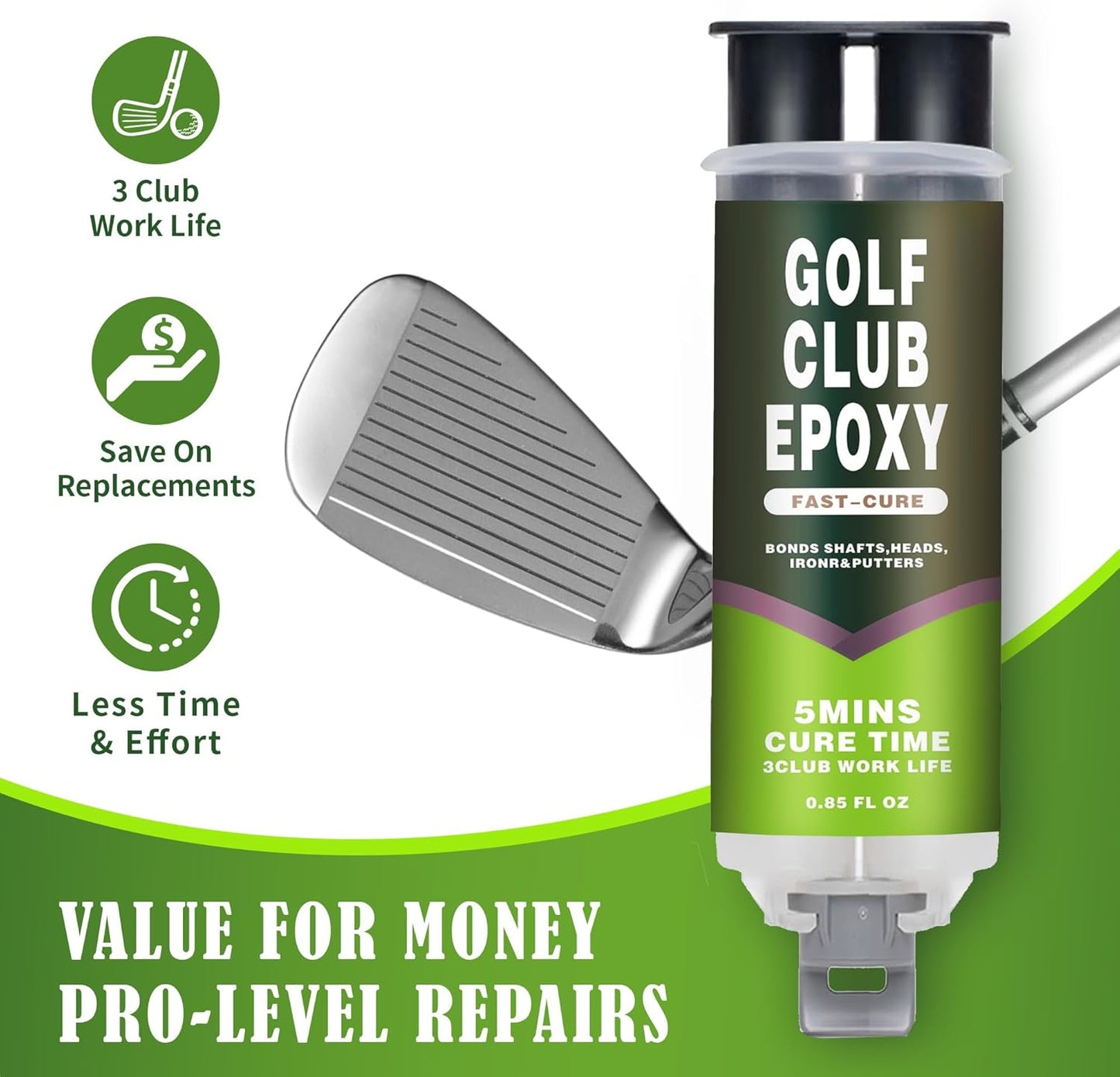 Tylove Pro Strength Golf Club Epoxy - Fast Setting 5 Minute Adhesive for Repairing Loose Driver & Iron Heads, High Impact Resistance, Easy Syringe Application, Clear Permanent Bond
