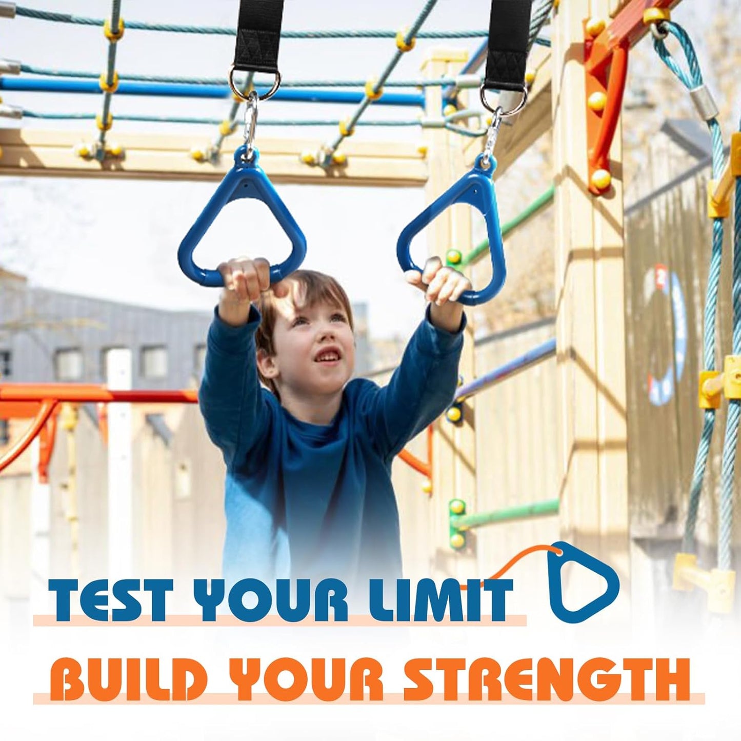 LadyRosian Trapeze Bar Swing Monkey Bars Hanging Ninja Rings Warrior Slackline Obstacle Course Kits for Kid Playground Equipment Accessories (Blue)