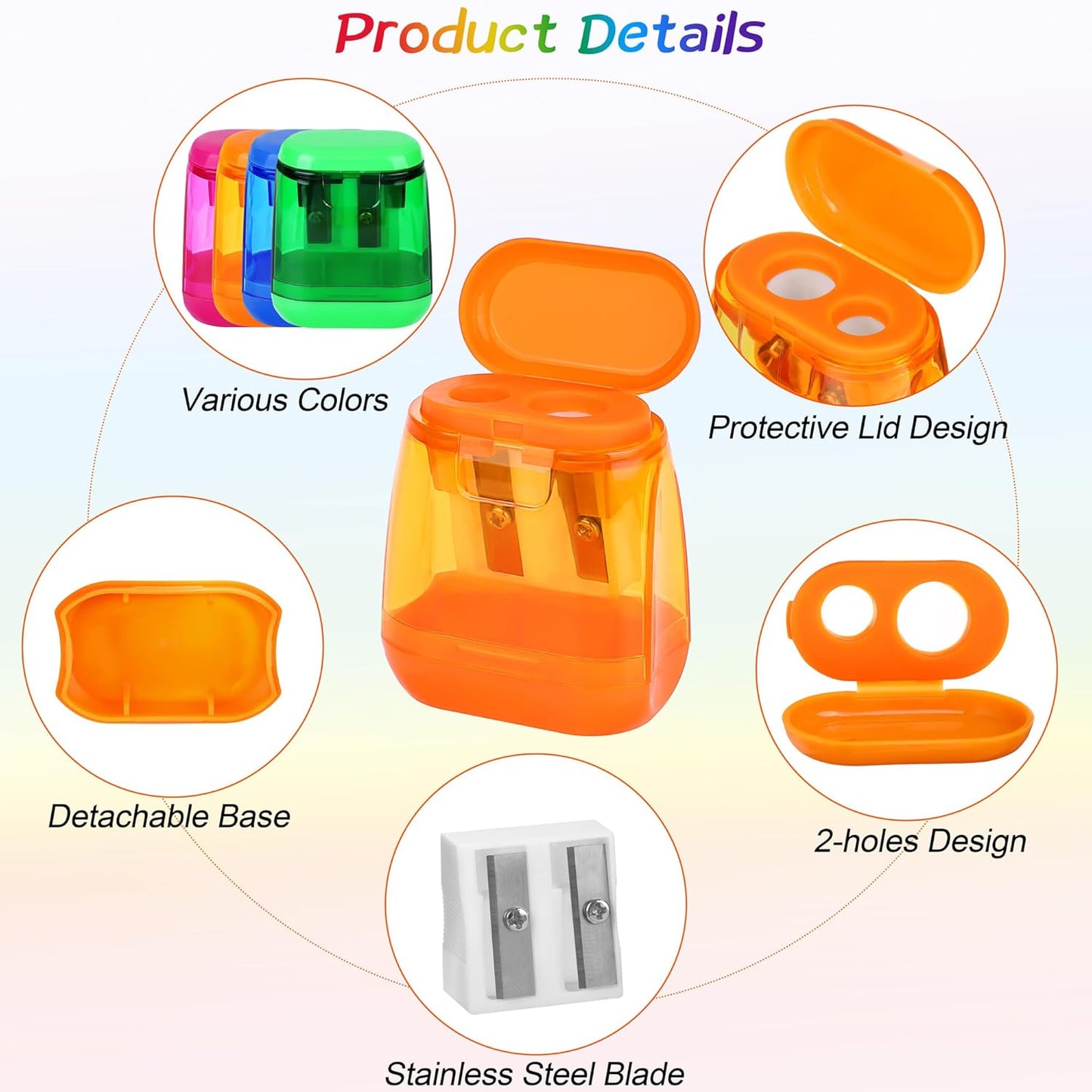 Aodaer 96 Pieces Manual Pencil Sharpeners Dual Hole Compact Sharpener with Lid for Kids Pencil Sharpener in School, Office, Home Mixed 4 Colors