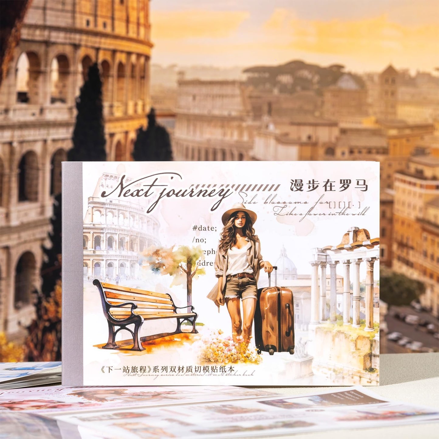 Travel-Themed Vintage Ephemera Sticker Book Set, 60 Pre-Cut PET & Washi Pages for Scrapbooking, Journaling, DIY Projects, and Art Supplies