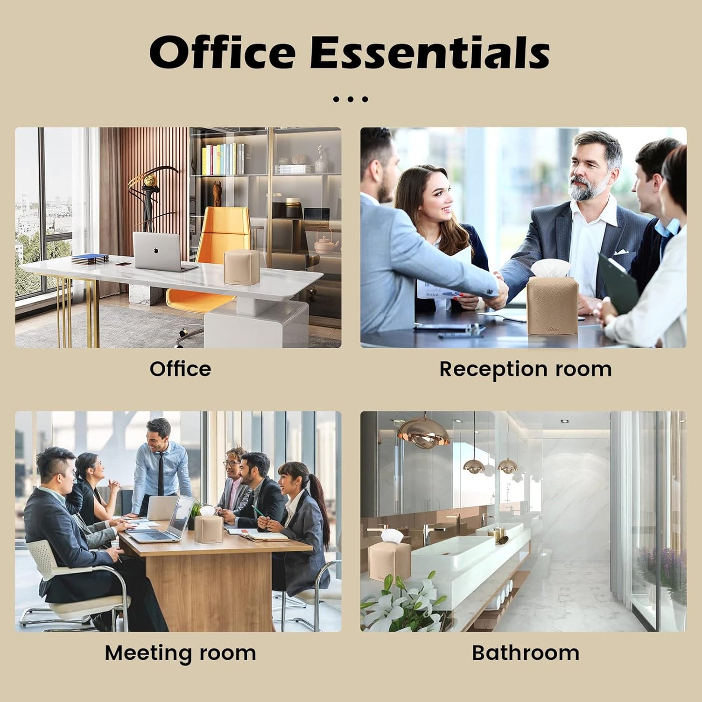 Tissue Box Cover, Tclouda, Modern PU Leather Square Tissue Box Holder for Creative Decorative, Ideal for Bathrooms/Office/Car/Nightstand/Outdoor Tent/Dining Table, 5"X5"X5", Single Beige