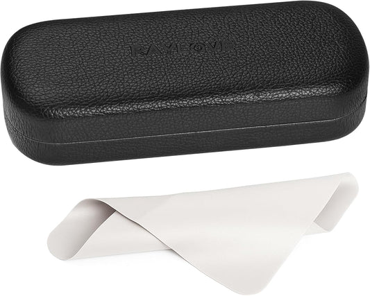 RayLove Glasses Case Hard Shell Eyeglass Case with Cleaning Cloth, PU Leather Protective Eye Glass Cases Fits Most Sunglasses