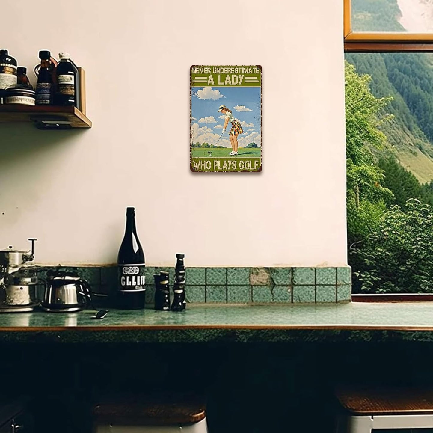 Golf Vintage Tin Sign Metal Sign Never Underestimate A Lady Who Plays Golf Iron Painting Vintage Wall Decoration Poster For Home Club Man Cave Sign 8x12 Inch