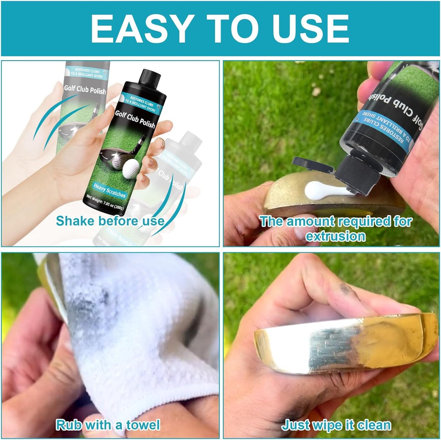 Golf Club Polish 14.1oz, Remove Scuffs and Scratches Golf Club Polishing Kit, Club Cleaning Kit Polish for Metal, Zinc, Aluminum & Steel Clubs