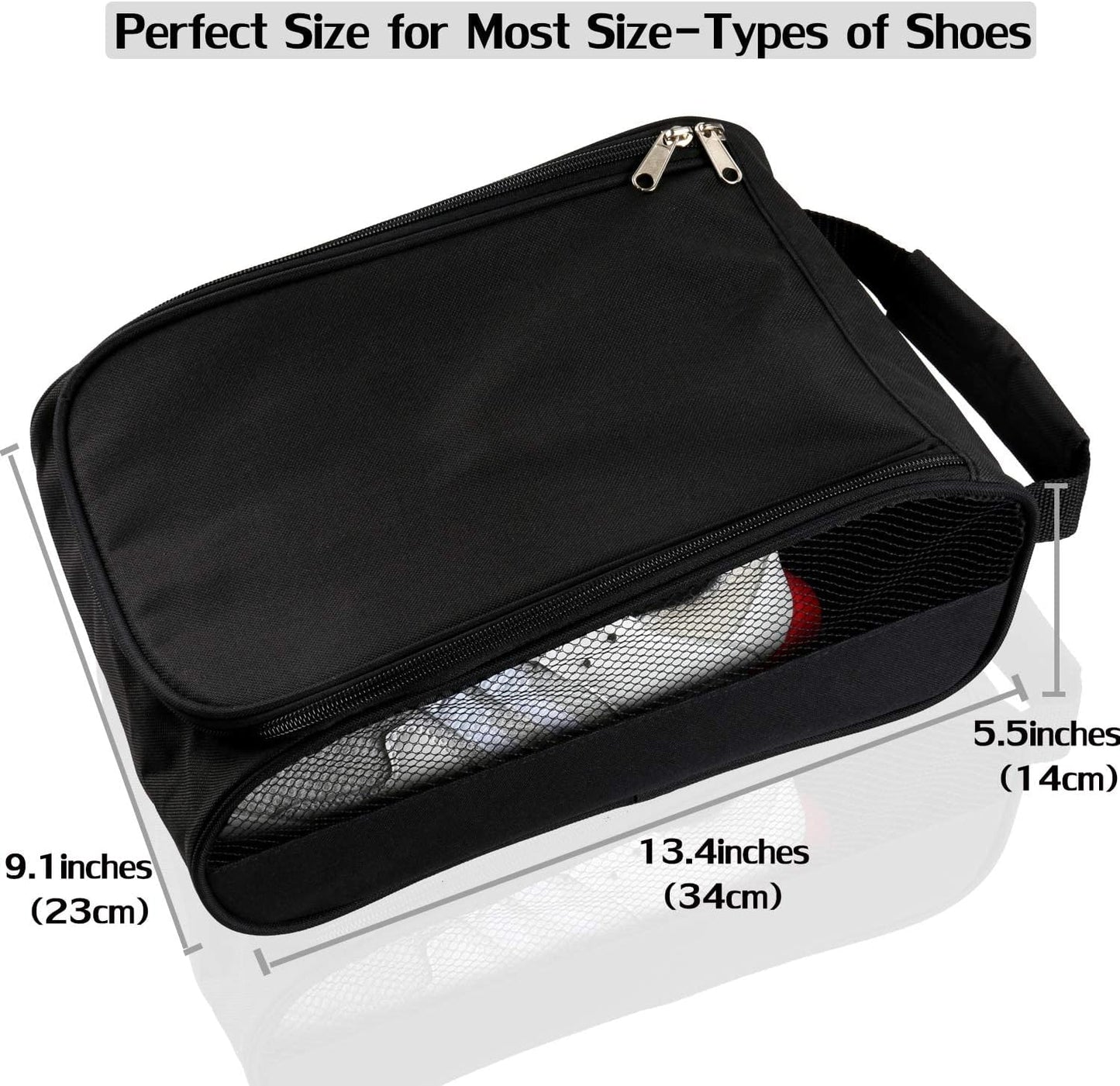 Outdoor Golf Shoes Bags Travel Shoes Bags Zippered Sport Shoes Bag (Black)