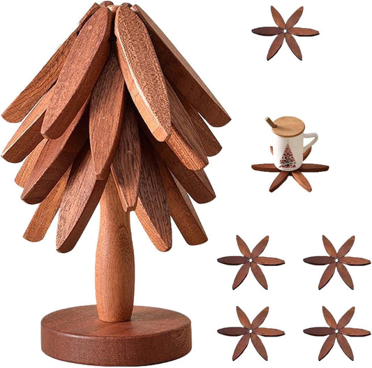 4 Wooden Trivets for Hot Dishes,Christmas Tree Trivet Table Mat Set,Wooden Treevet Tree Coasters for Hot Pots and Pans Christmas Decorations Gift for Women