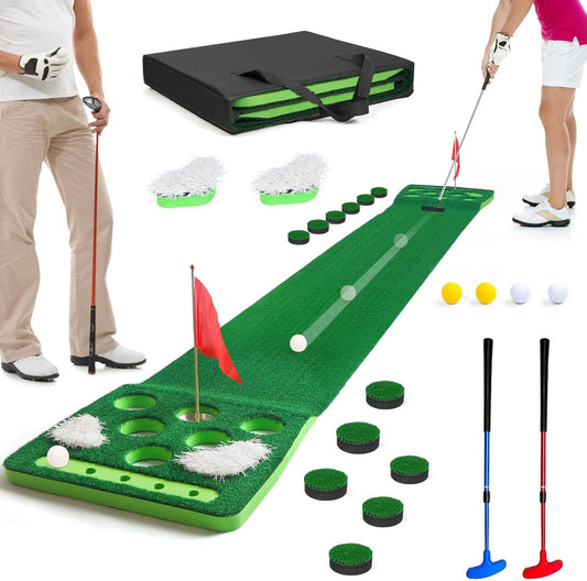 Golf Putting Game Set, Detachable Golf Putting Green Mat with 4 Balls, 2 Cups & Flags, 1 Portable Bag for Indoor & Outdoor Party Game Use