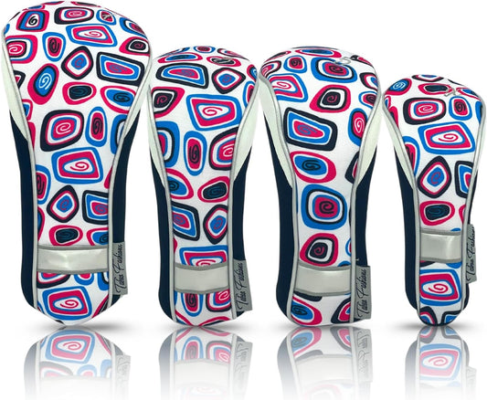 Taboo Fashions Monaco Golf Club Covers for Women - Numbered Golf Headcovers Set for Driver, Fairway and Hybrid Clubs - Weather Resistant, Pack of 4