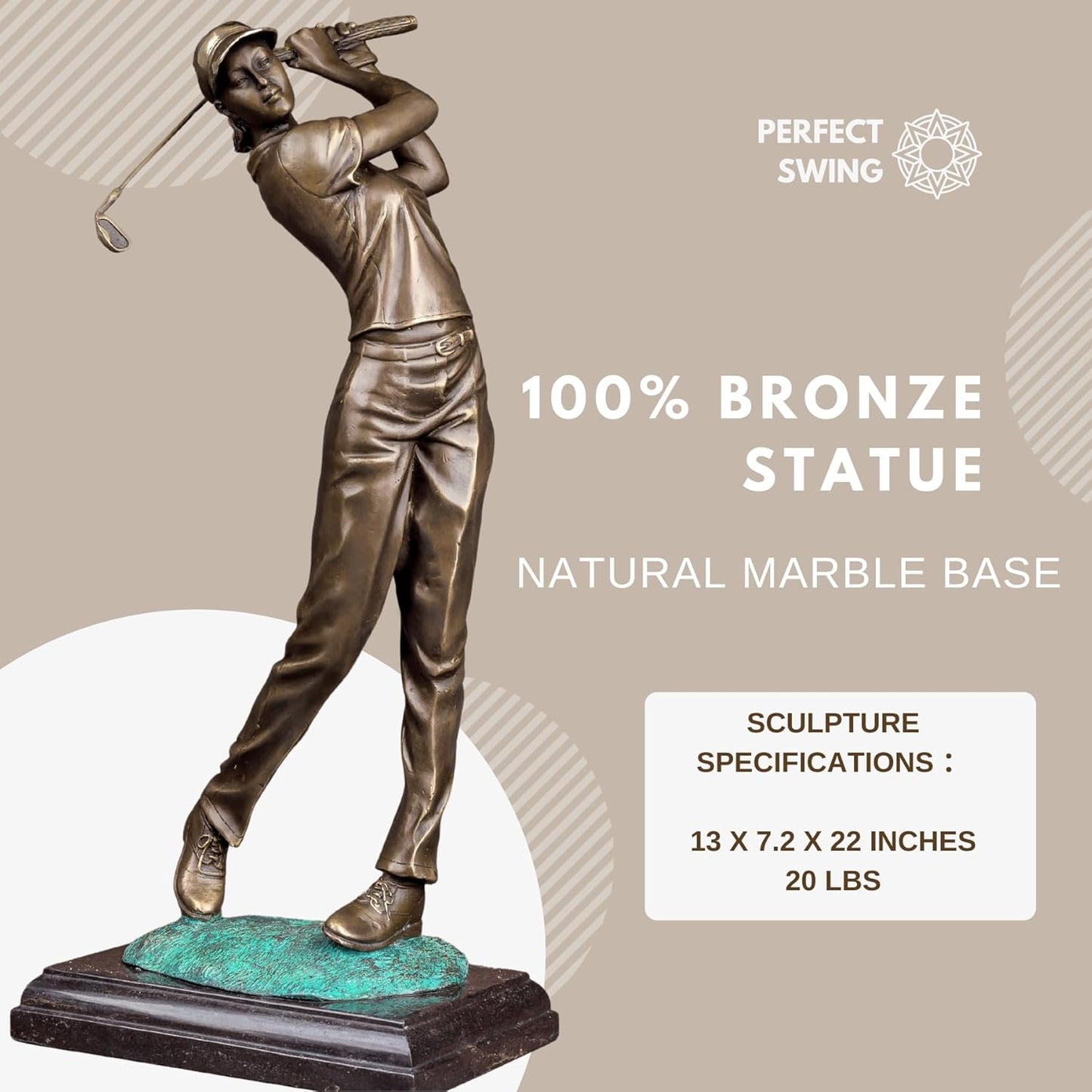 22'' Modern Golf Female Bronze Statue, Bronze Golfer Figurine Sculpture Ornament with Marble Base Classical Art Craft for Home Office Decor Collection Gift