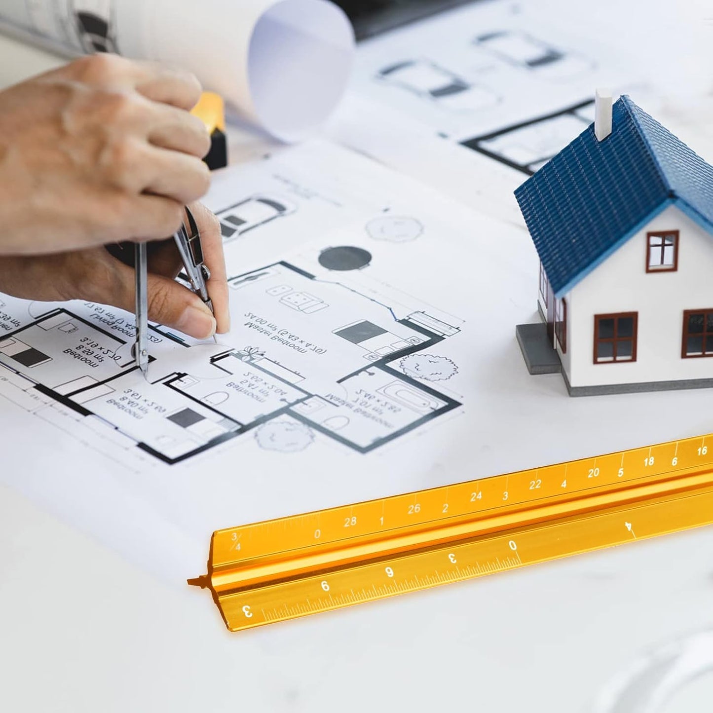 Architectural Scale Ruler, Imperial Measurements 12'', Laser-Etched Aluminum Architect Triangular Ruler Gold for Architects, Students, Draftsman, and Engineers by mveohos