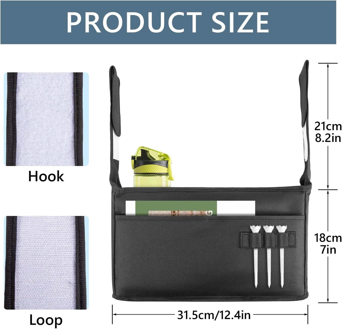 TUYUU Golf Push Cart Organizer, Accessories Pouch Bag, Drink Holder, Black