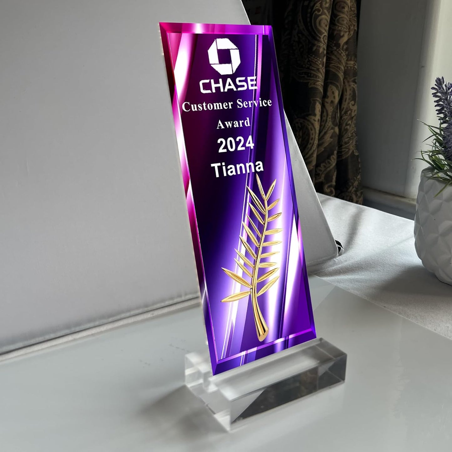 Tina&Co Personalized Acrylic Award or Trophy - Custom Engraved Plaque for Awards, Sports, Corporate Events, Elegant Presentation - Versatile Uses, Customizable Design. (award 2D)