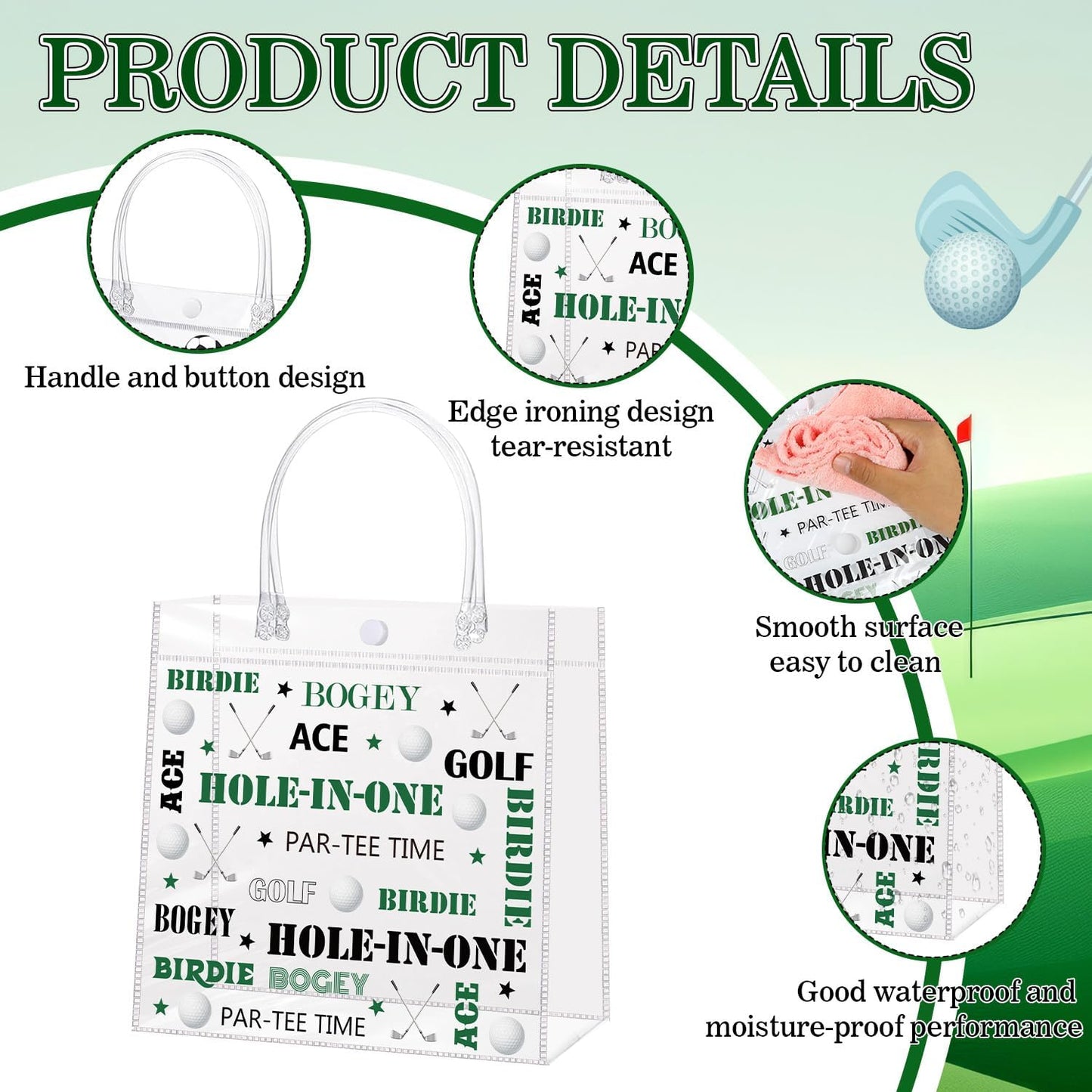 Liobelon 24 Pieces Golf Clear PVC Gift Bag with Handles Transparent Golf Goodie Bags 8 x 8 x 3.2Inch Sport Theme Party Favor Bag for Birthday Holiday Sports Team