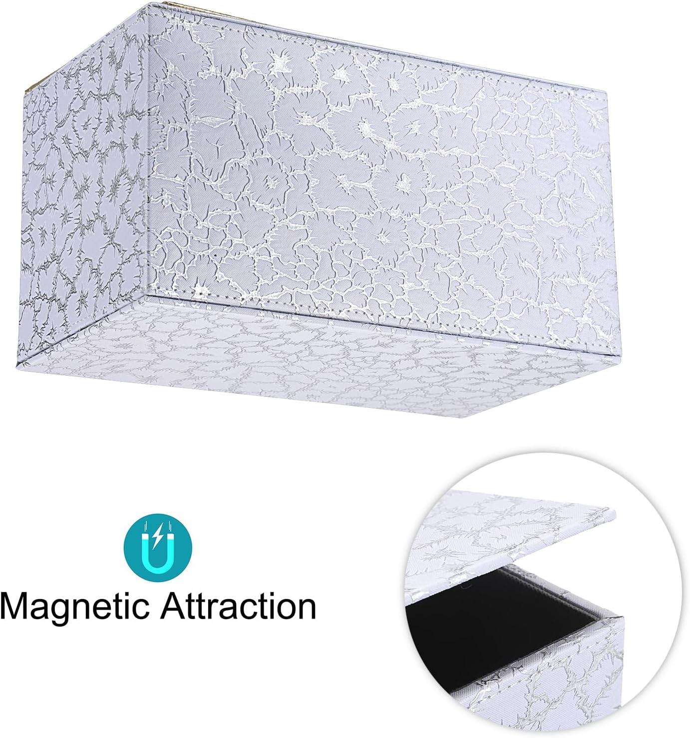 Sumnacon Rectangle Tissue Box Cover - Large Leather Tissue Box with Magnetic Bottom, Stylish PU Tissue Box Holder, Cube Tissue Cover for Bathroom Toilet Bedroom Living Room Table Desk Office,Silver