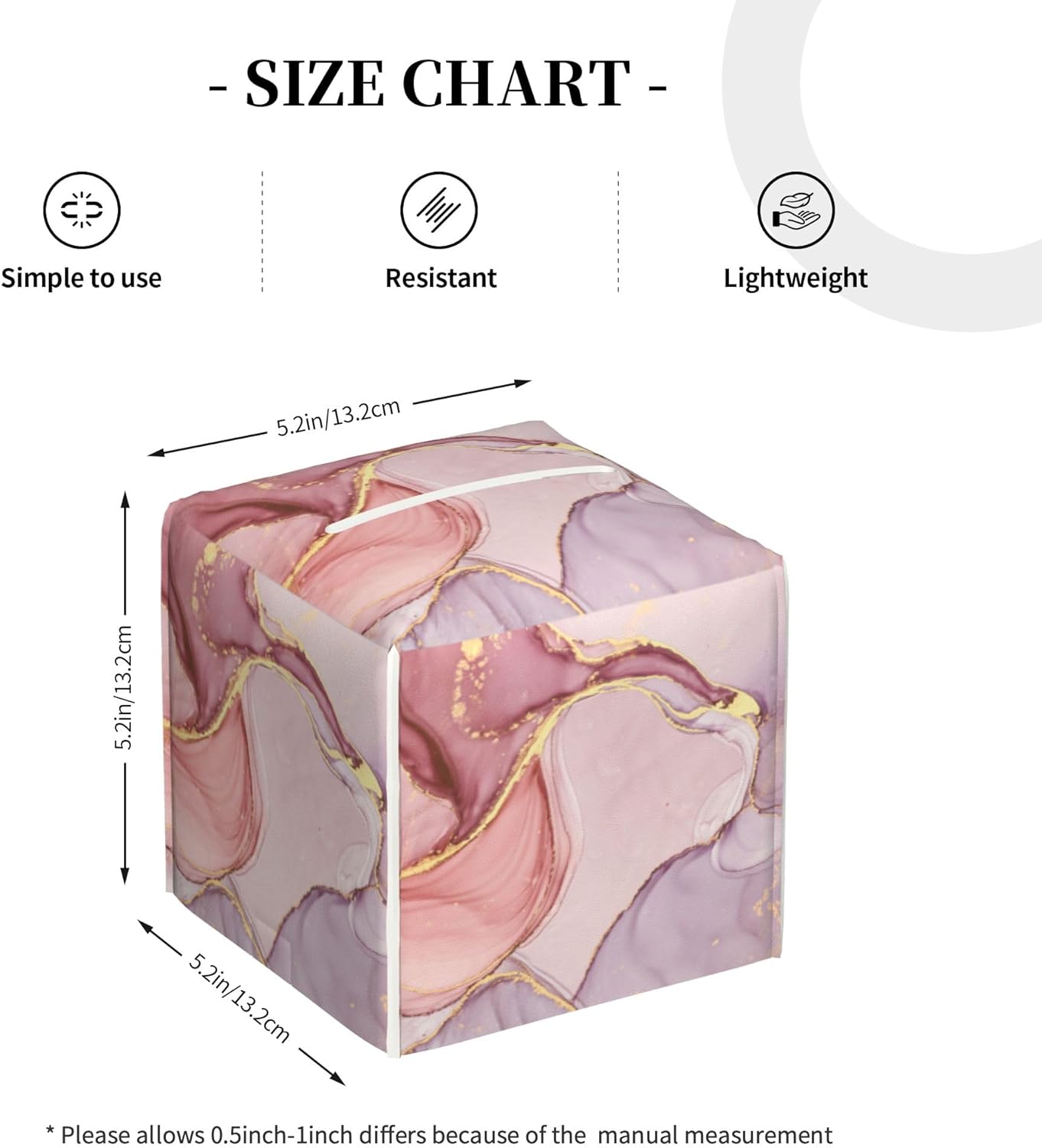 Pink Gold Liquid Marble Tissue Box Cover Square,Modern Marble Texture Tissue Box Holder Waterproof Leather Facial Paper Organizer Dispenser for Bathroom Home Car Nightstand Vanity Desk
