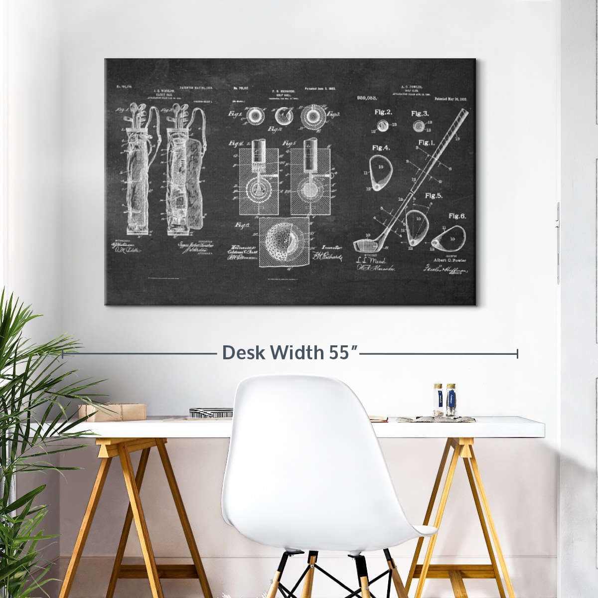 ElephantStock Golf Patents Canvas - 1 Panel Sports Patent Wall Art Decor - Sports Decorations for Boys Room - Wall Art and Office Decor - 45" X 30"