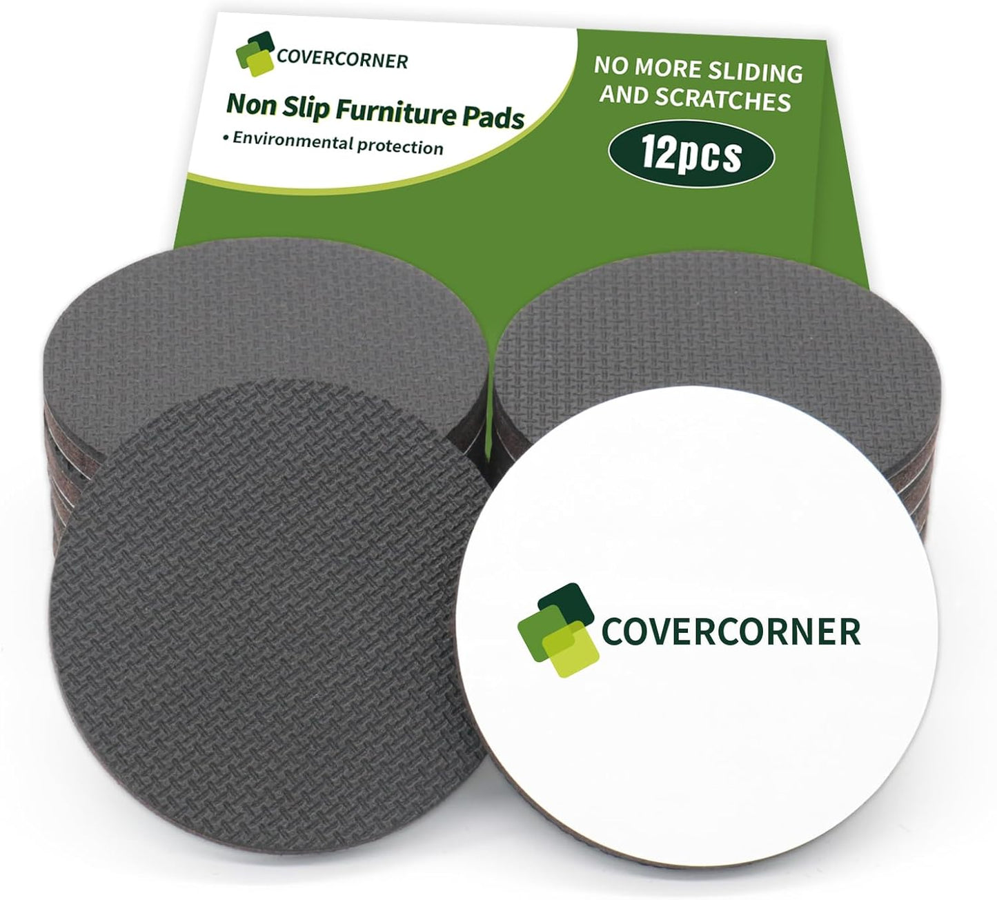 Non Slip Furniture Pads 12 PCS 3'' Round - Anti Slip Furniture Pads - Self Adhesive Rubber Feet Furniture Feet - Chair Leg Floor Protectors - Keep Furniture in Place