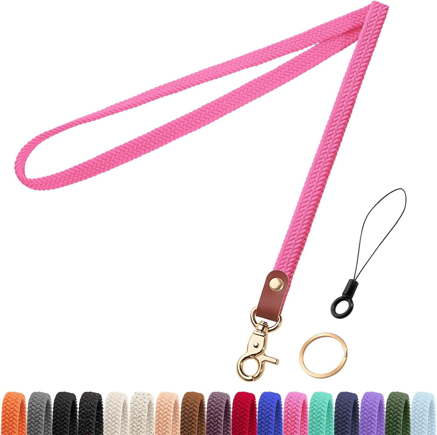 Fishent Stretchy Thin Lanyards for Keys ID Badges, Cute Long Teacher Neck Key Lanyard Keychains for Women Men Wallet Phone(Pink)