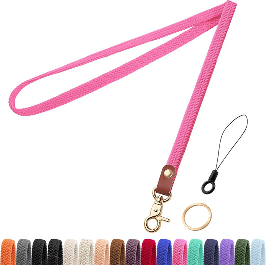 Fishent Stretchy Thin Lanyards for Keys ID Badges, Cute Long Teacher Neck Key Lanyard Keychains for Women Men Wallet Phone(Pink)