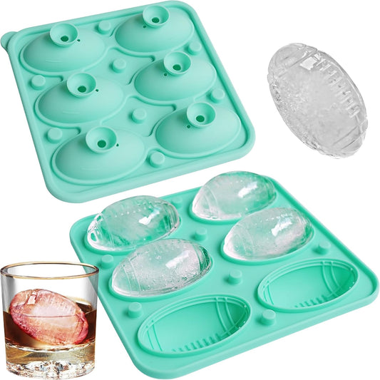 2Pack Football Ice Cube Tray,Football Shaped Novelty Silicone Ice Cube Mold, Large Ice Cube Tray with Lid for Whiskey, Cocktails, Football
